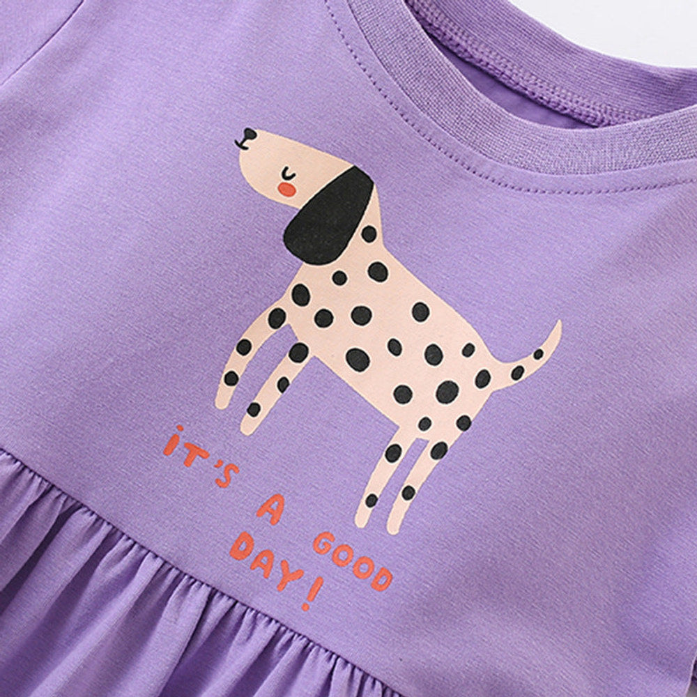 MyKids-USA® Animals Cartoon Pattern Short Sleeves Dress for Stylish Girls