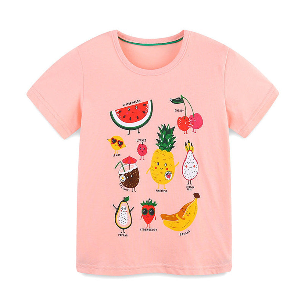 MyKids-USA® Girls’ Cartoon Fruits Pattern T-shirt in European and American Style