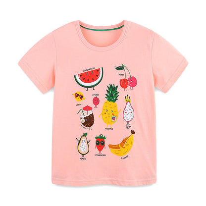 MyKids-USA® Girls’ Cartoon Fruits Pattern T-shirt in European and American Style