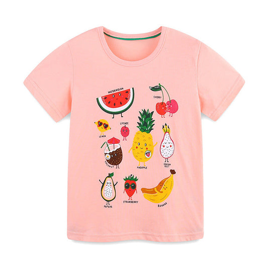 MyKids-USA® Summer Girls’ Cartoon Fruits Pattern T-shirt in European and American Style