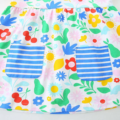 MyKids-USA® Pure Cotton Colorful Flowers Pattern Short Sleeves Dress for Stylish Girls
