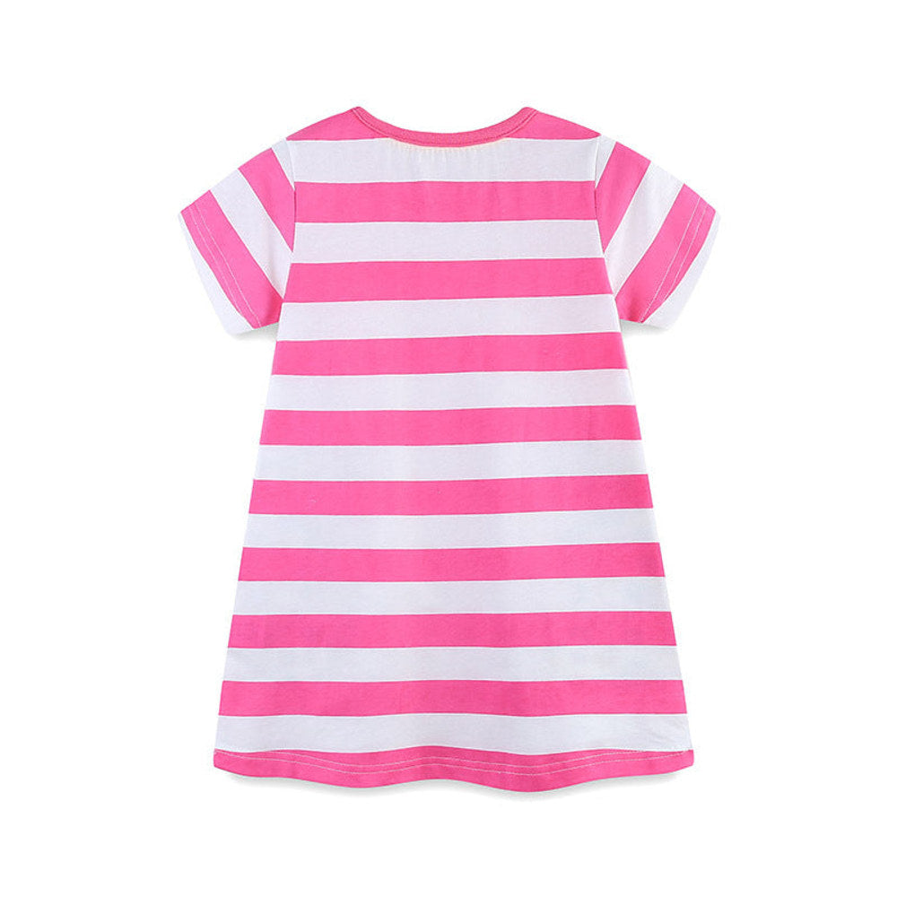 MyKids-USA® Baby Girls Floral Leopards Pattern Short Sleeves Striped Dress
