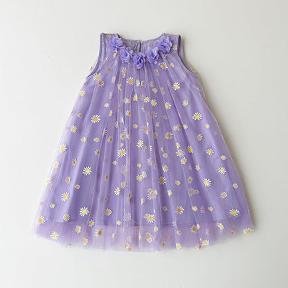 MyKids-USA® Flowers Pattern Sleeveless Tulle Dress for Stylish Girls