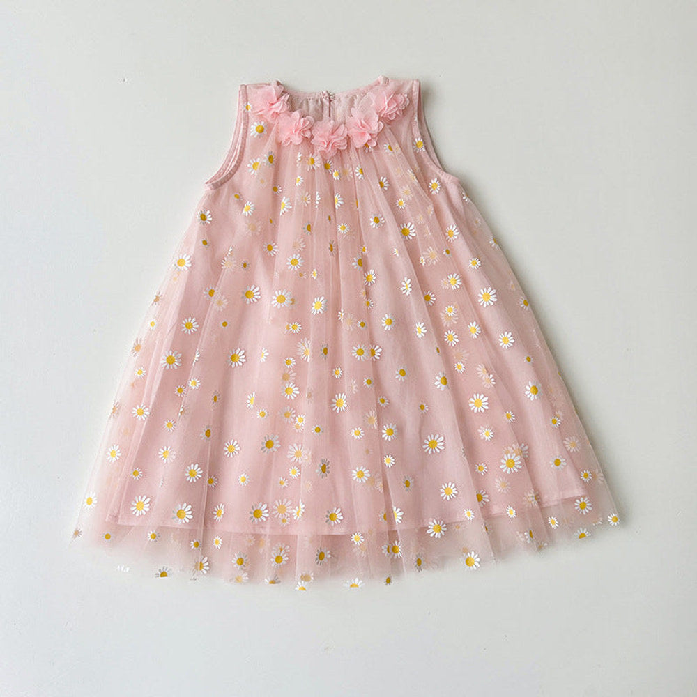 MyKids-USA® Flowers Pattern Sleeveless Tulle Dress for Stylish Girls