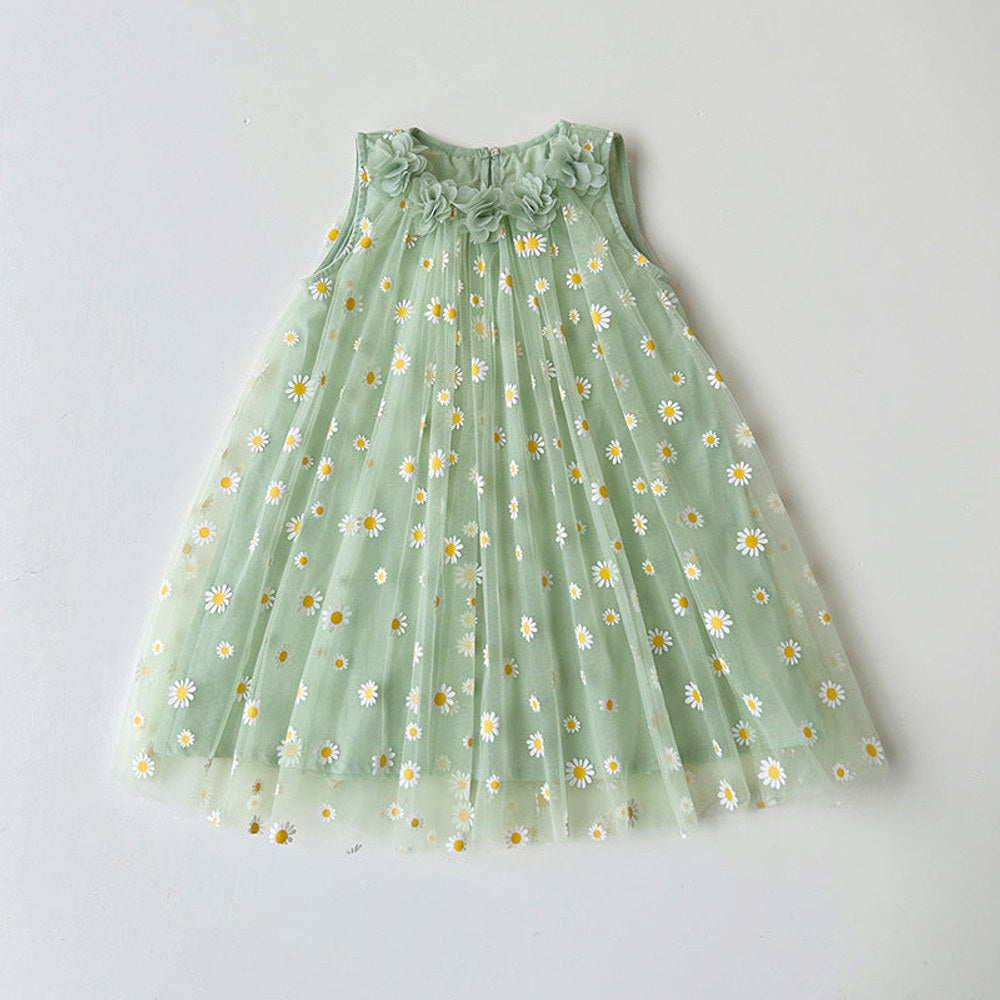 MyKids-USA® Flowers Pattern Sleeveless Tulle Dress for Stylish Girls