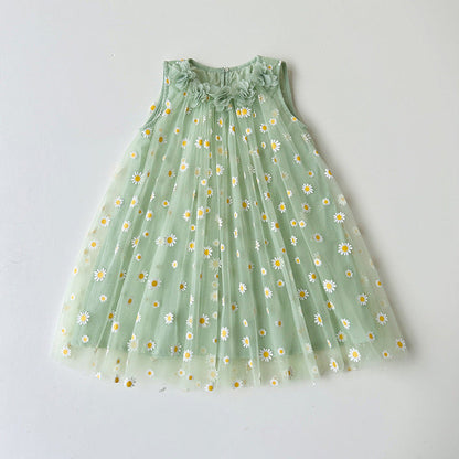 MyKids-USA® Flowers Pattern Sleeveless Tulle Dress for Stylish Girls