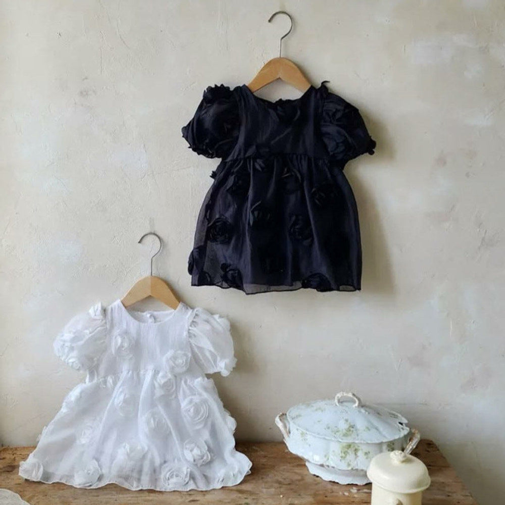MyKids-USA® Baby Kids Girls Short Sleeves Flowers Pattern Solid Color Princess Dress