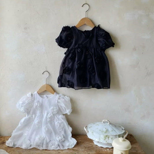 MyKids-USA® Summer Baby Kids Girls Short Sleeves Flowers Pattern Solid Color Princess Dress