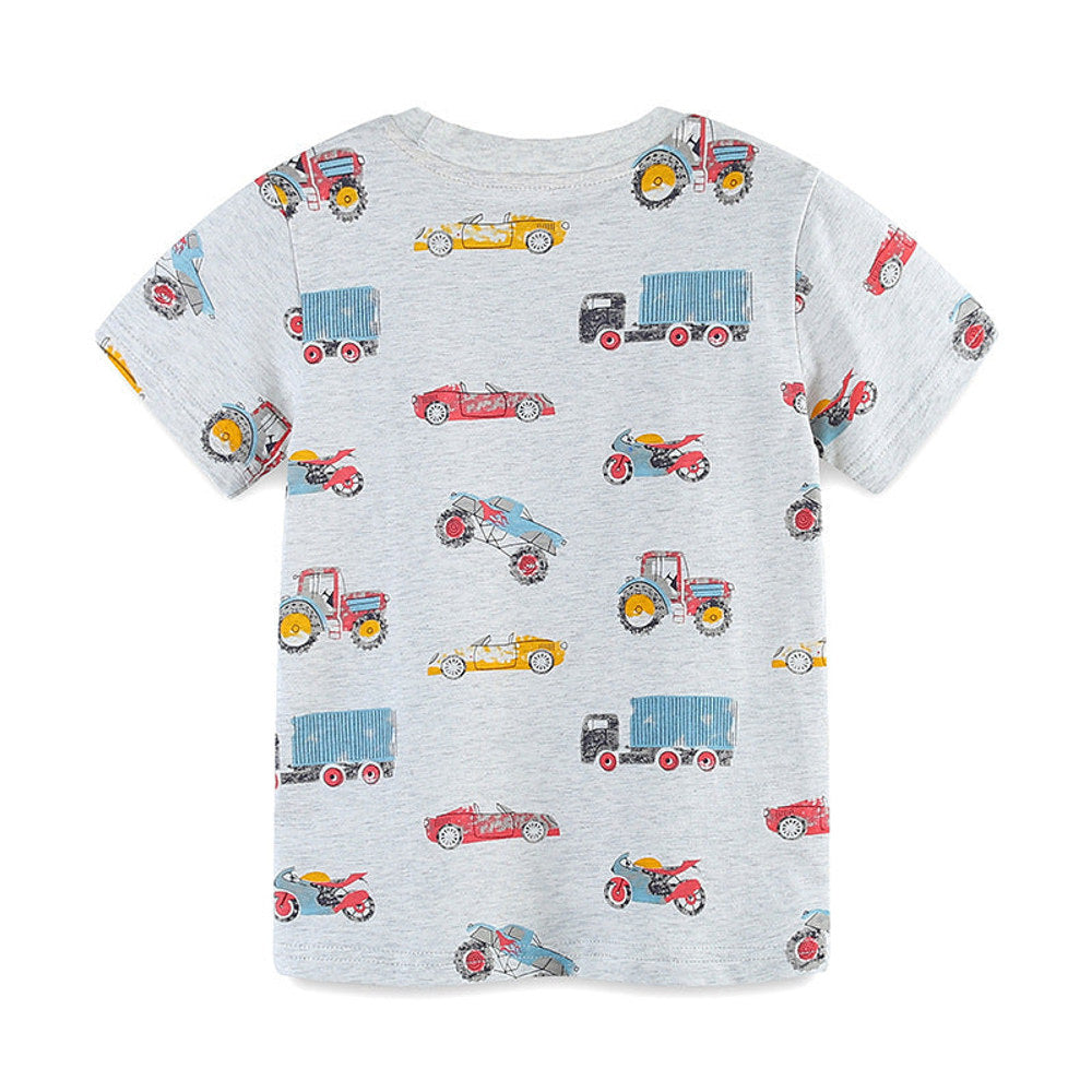 MyKids-USA® Boys’ Motors and Cars Cartoon Pattern T-shirt in European and American Style