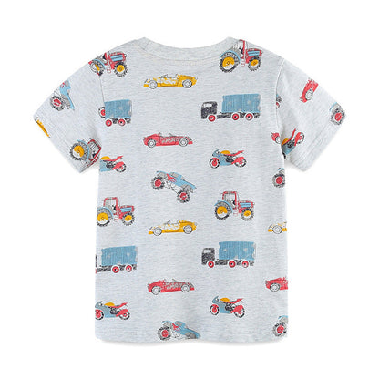 MyKids-USA® Boys’ Motors and Cars Cartoon Pattern T-shirt in European and American Style