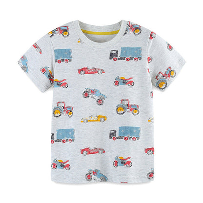 MyKids-USA® Boys’ Motors and Cars Cartoon Pattern T-shirt in European and American Style