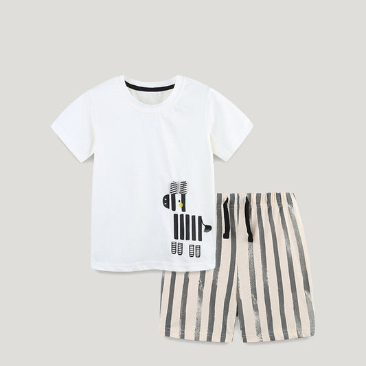 MyKids-USA® Baby Kids Animals Cartoon Pattern T-shirt and Striped Shorts Clothing Set for Boys