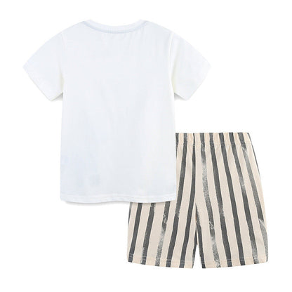 MyKids-USA® Baby Kids Animals Cartoon Pattern T-shirt and Striped Shorts Clothing Set for Boys