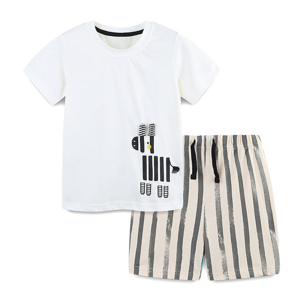 MyKids-USA® Baby Kids Animals Cartoon Pattern T-shirt and Striped Shorts Clothing Set for Boys