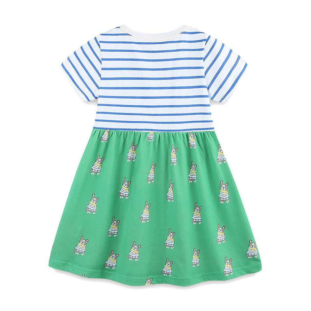 MyKids-USA® Pure Cotton Cartoon Puppy Pattern Short Sleeves Dress for Stylish Girls