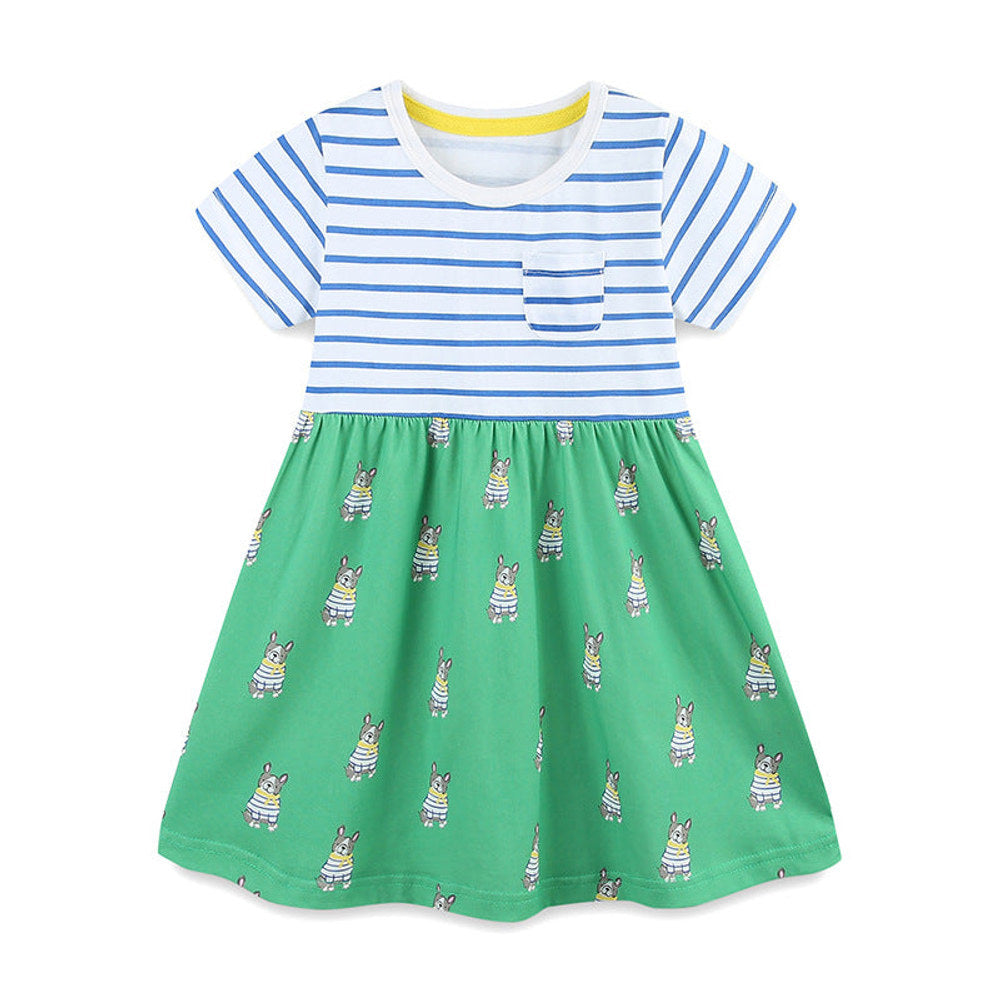 MyKids-USA® Pure Cotton Cartoon Puppy Pattern Short Sleeves Dress for Stylish Girls