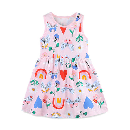 MyKids-USA® Pure Cotton Cute Various Cartoon Pattern Sleeveless Dress for Stylish Girls