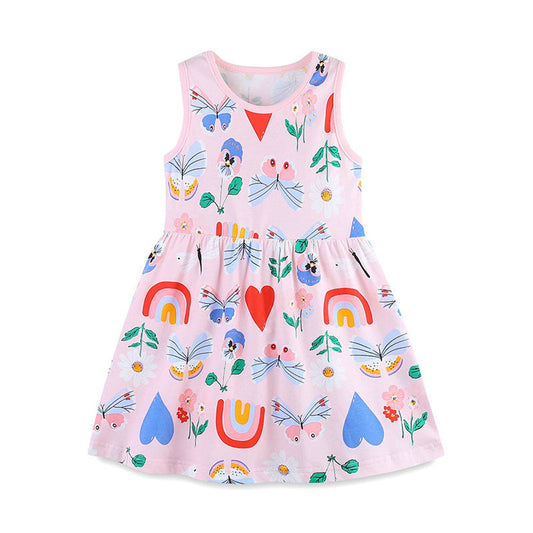 MyKids-USA® Summer Pure Cotton Cute Various Cartoon Pattern Sleeveless Dress for Stylish Girls