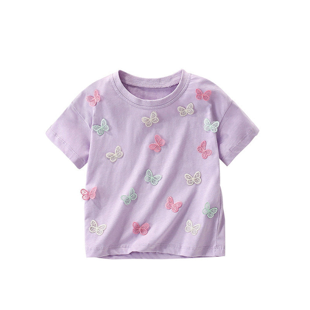 MyKids-USA® Girls’ Butterfly Pattern Decorated T-shirt in European and American Style