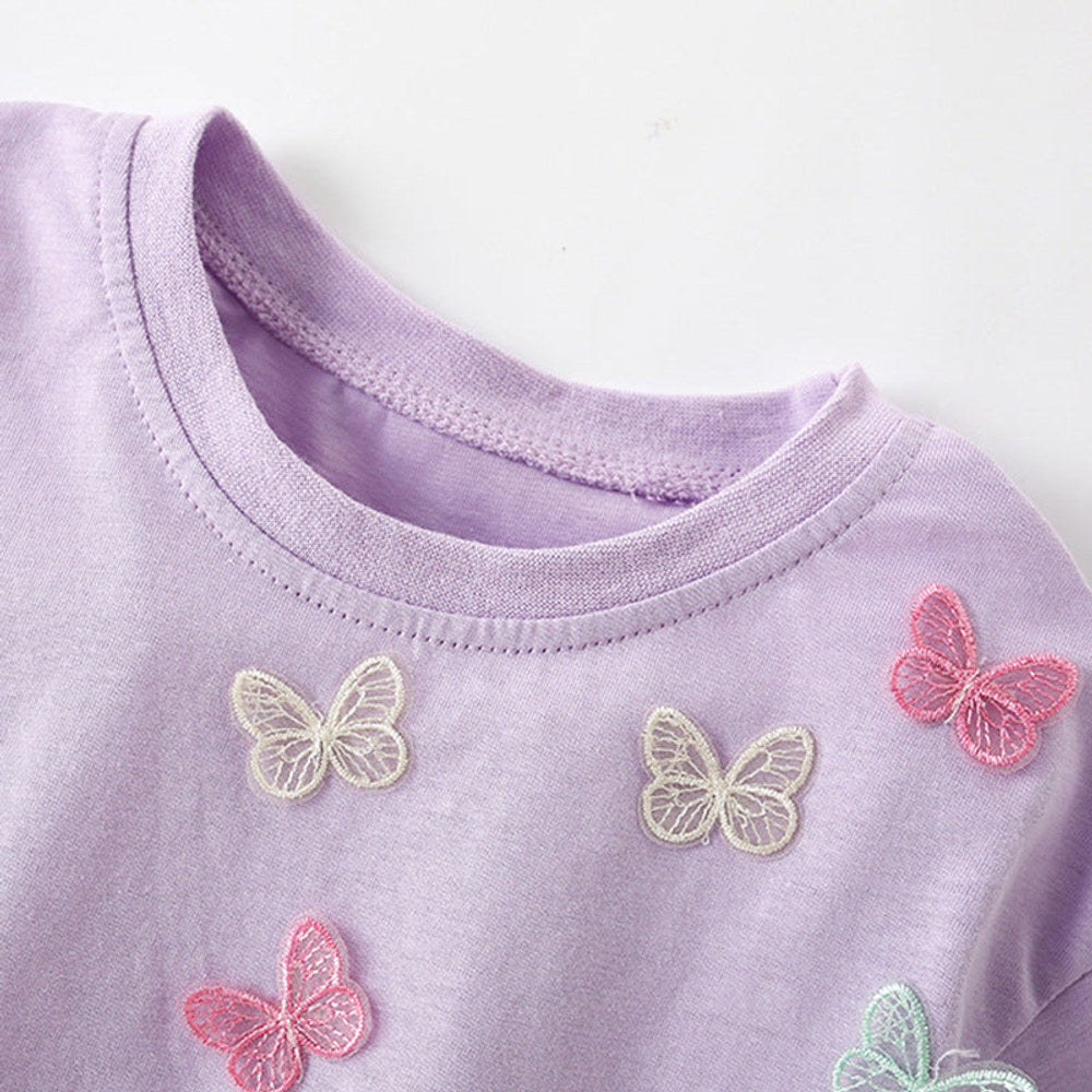 MyKids-USA® Girls’ Butterfly Pattern Decorated T-shirt in European and American Style