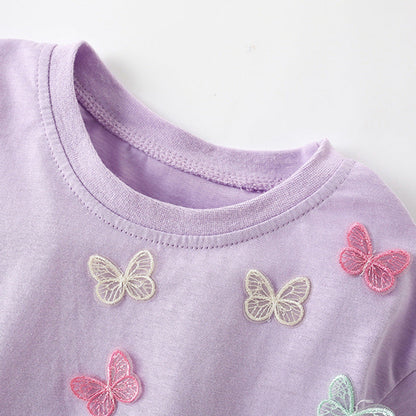 MyKids-USA® Girls’ Butterfly Pattern Decorated T-shirt in European and American Style