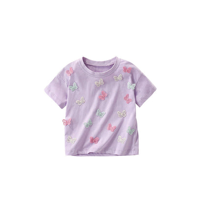 MyKids-USA® Girls’ Butterfly Pattern Decorated T-shirt in European and American Style