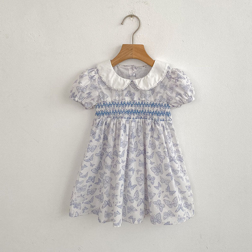 Summer Girls Arrival Butterfly Pattern Short Sleeves bodysuit and Girls’ Dress – Princess Sister Matching Set