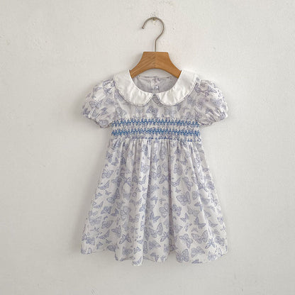 Summer Girls Arrival Butterfly Pattern Short Sleeves bodysuit and Girls’ Dress – Princess Sister Matching Set