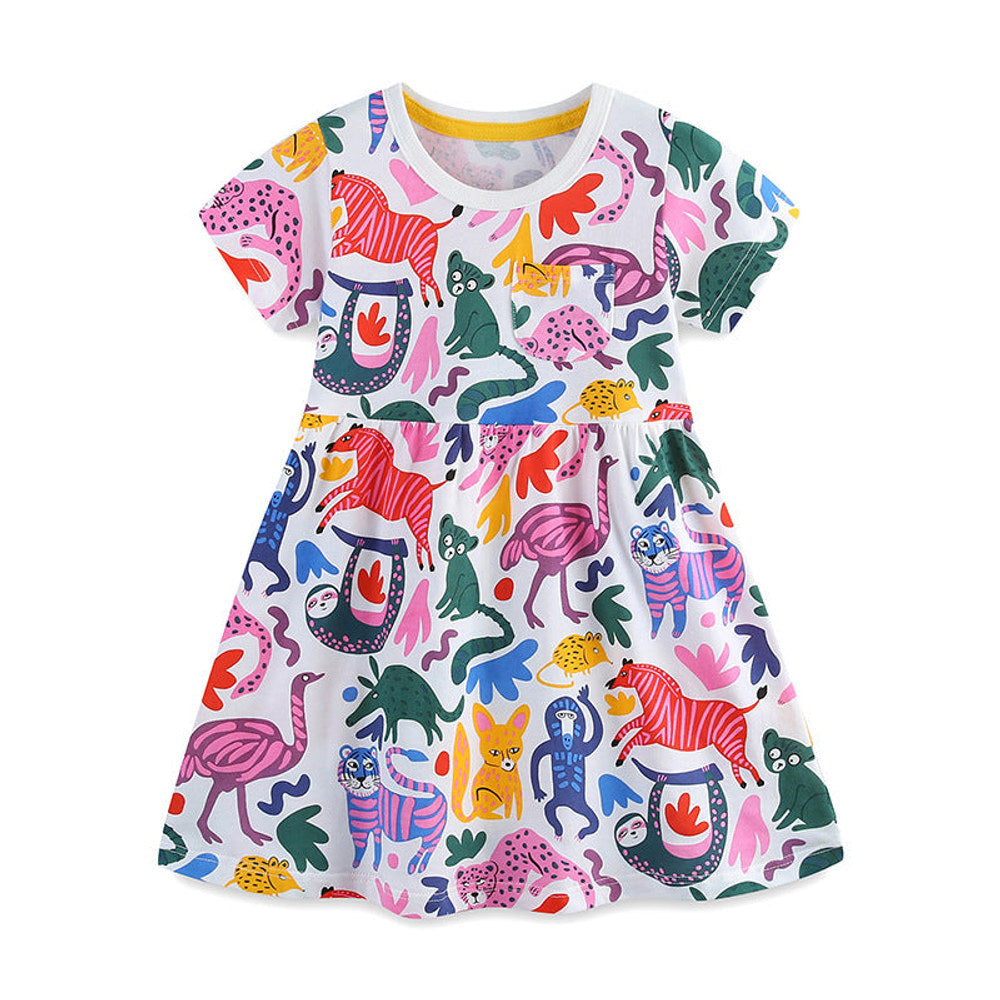 MyKids-USA® Pure Cotton Cute Various Cartoon Animals Pattern Sleeveless Dress for Stylish Girls