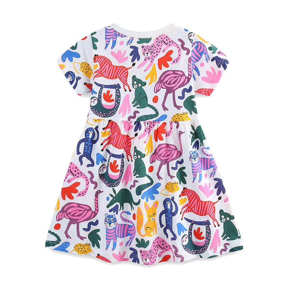 MyKids-USA® Pure Cotton Cute Various Cartoon Animals Pattern Sleeveless Dress for Stylish Girls