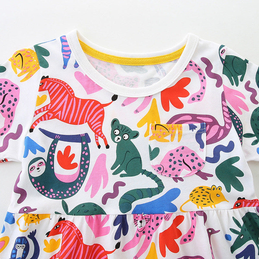 MyKids-USA® Pure Cotton Cute Various Cartoon Animals Pattern Sleeveless Dress for Stylish Girls