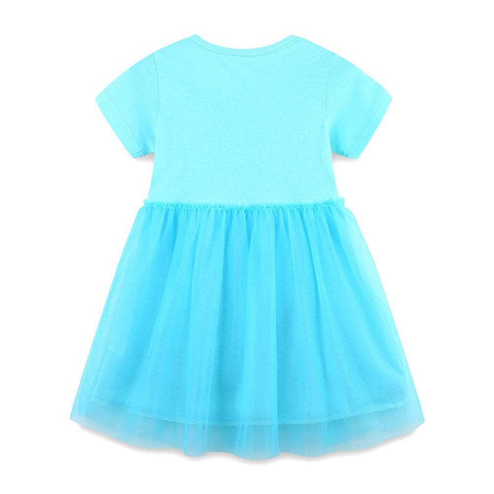 MyKids-USA® Baby Girls Cute Rabbits and Strawberry Pattern Short Sleeves Tulle Patchwork Dress