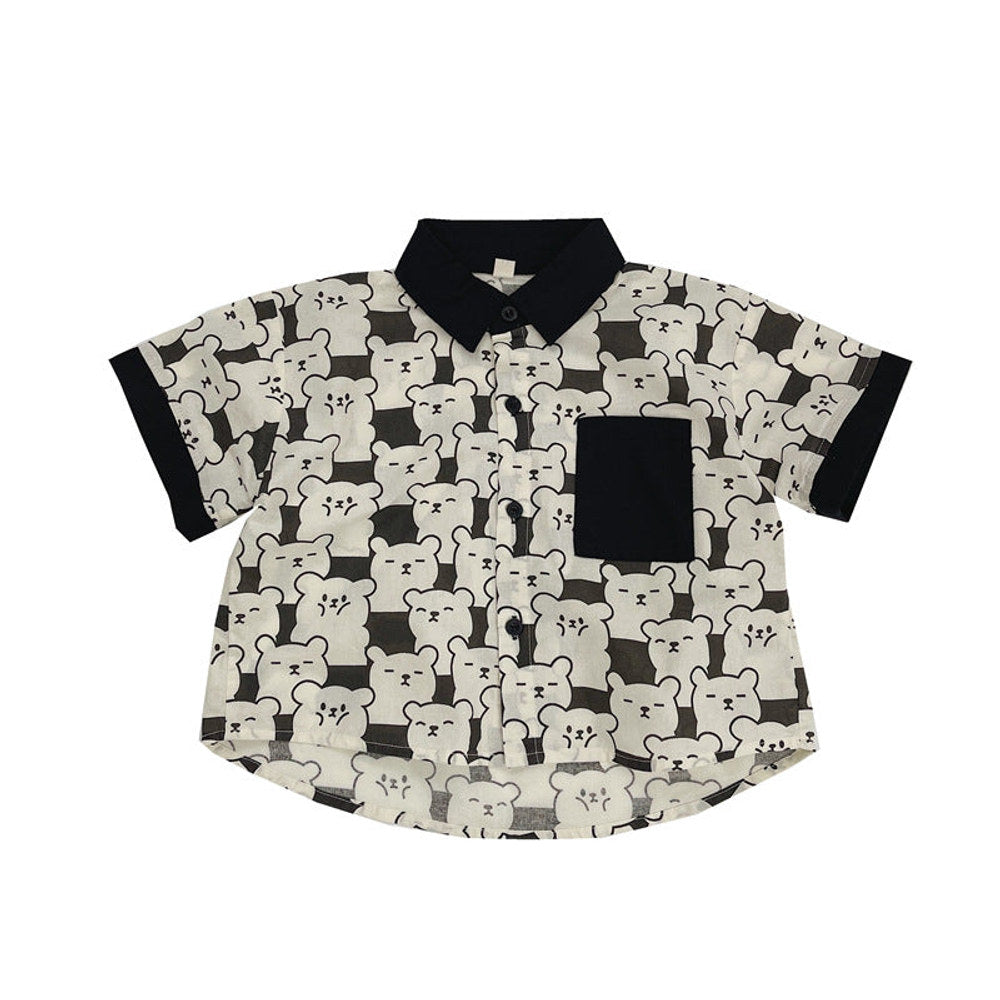 MyKids-USA® Kids Unisex Casual and Versatile Short Sleeves Turn-down Collar Cartoon Shirt