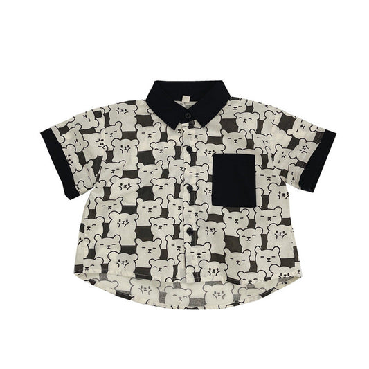 MyKids-USA® Kids Unisex Casual and Versatile Short Sleeves Turn-down Collar Cartoon Shirt