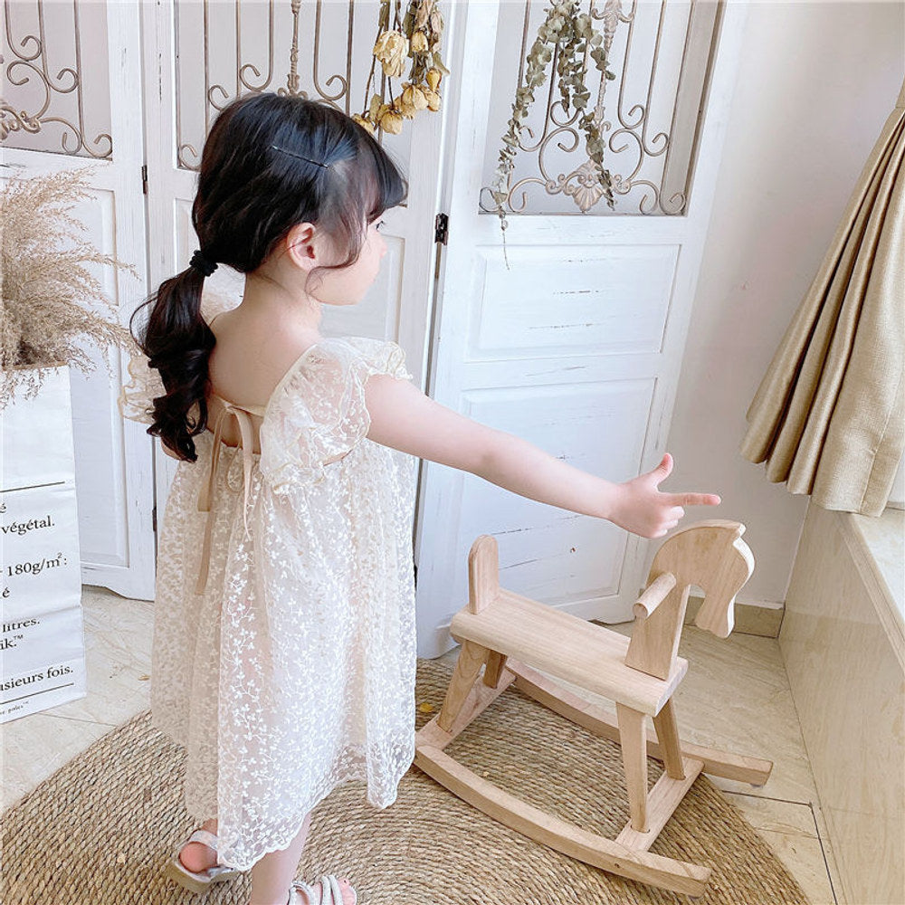 MyKids-USA® Baby Kids Girls Fly Sleeves Lace Embroidery Design Princess Floral Tulle Dress
