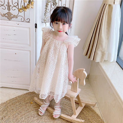 MyKids-USA® Baby Kids Girls Fly Sleeves Lace Embroidery Design Princess Floral Tulle Dress