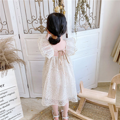 MyKids-USA® Baby Kids Girls Fly Sleeves Lace Embroidery Design Princess Floral Tulle Dress