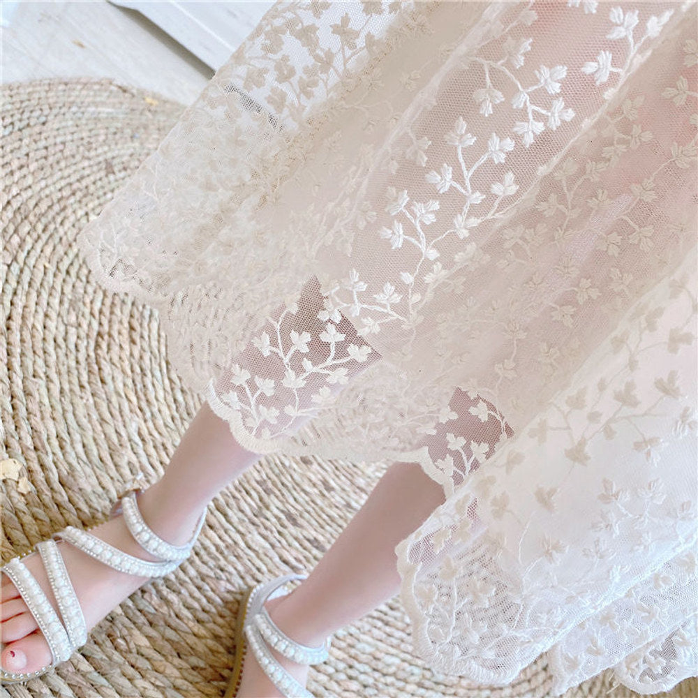 MyKids-USA® Baby Kids Girls Fly Sleeves Lace Embroidery Design Princess Floral Tulle Dress