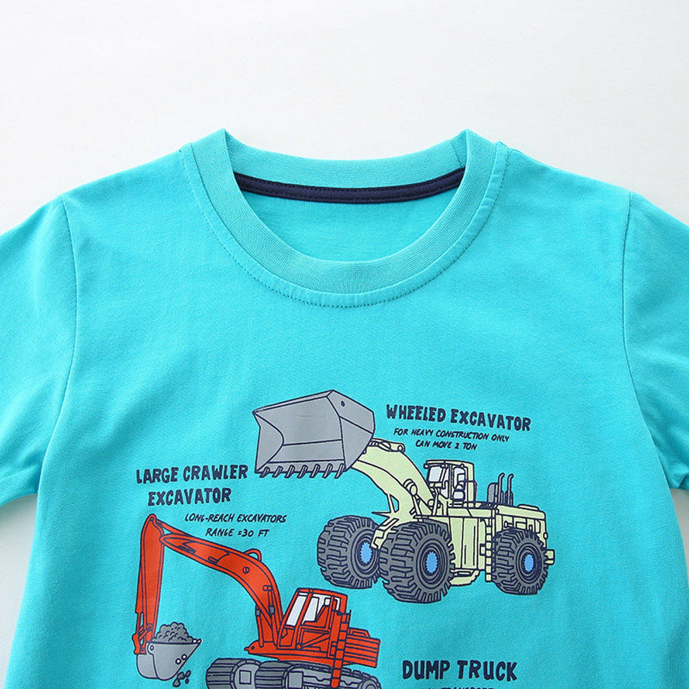 MyKids-USA® Boys’ Excavators and Truck Cartoon Pattern T-shirt in European and American Style