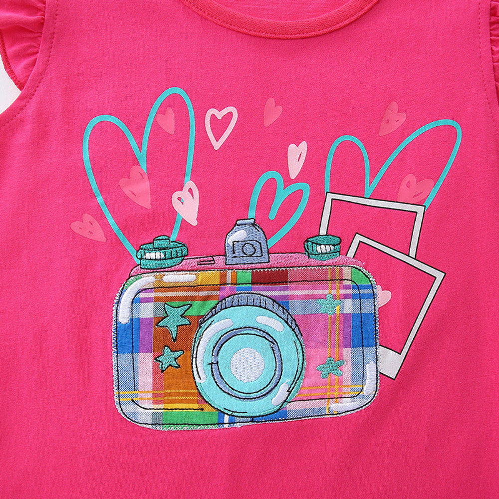 MyKids-USA® Baby Kids Cartoon Camera Pattern Vest and Plaid Shorts Clothing Set for Girls