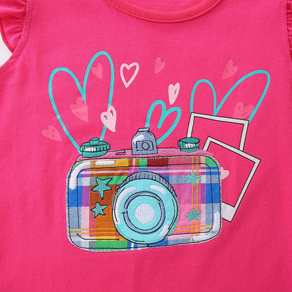 MyKids-USA® Baby Kids Cartoon Camera Pattern Vest and Plaid Shorts Clothing Set for Girls