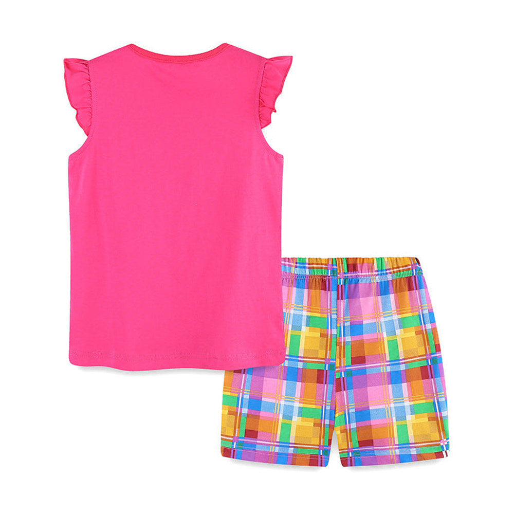 MyKids-USA® Baby Kids Cartoon Camera Pattern Vest and Plaid Shorts Clothing Set for Girls
