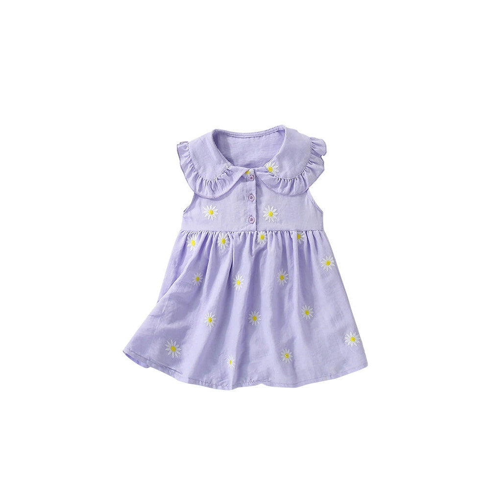 MyKids-USA® Cute Flowers Pattern Sleeveless Dress with Collar for Stylish Girls