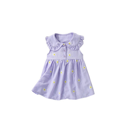 MyKids-USA® Cute Flowers Pattern Sleeveless Dress with Collar for Stylish Girls