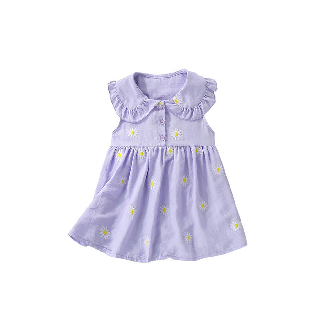 MyKids-USA® Cute Flowers Pattern Sleeveless Dress with Collar for Stylish Girls