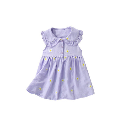 MyKids-USA® Cute Flowers Pattern Sleeveless Dress with Collar for Stylish Girls
