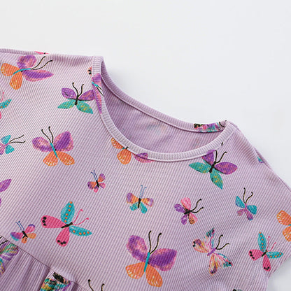 MyKids-USA® Butterfly Pattern Short Sleeves Dress for Stylish Girls