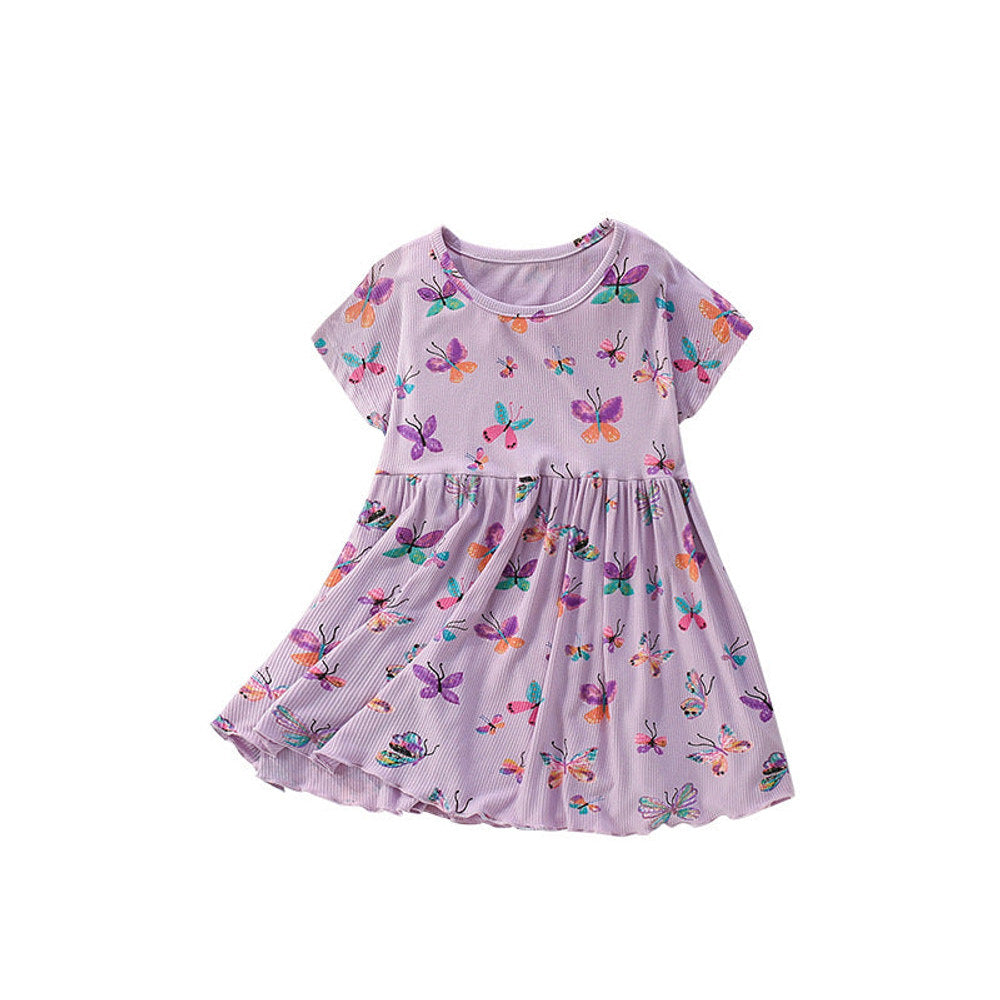 MyKids-USA® Butterfly Pattern Short Sleeves Dress for Stylish Girls