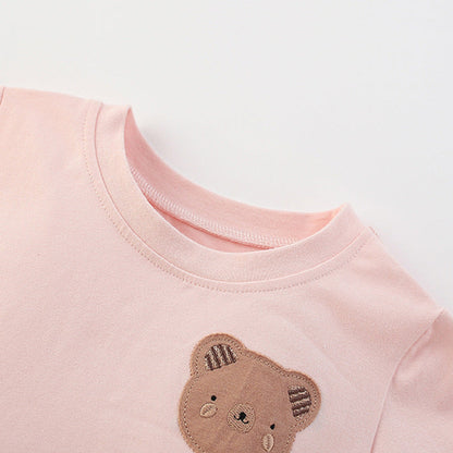 MyKids-USA® Teddy Bear and Dots Pattern Short Sleeves Dress for Stylish Girls