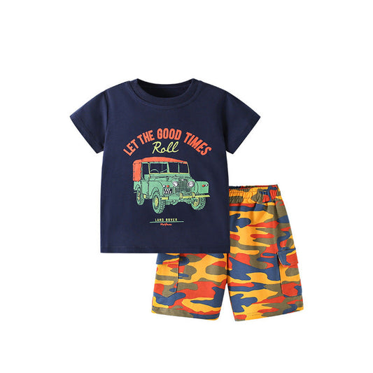 MyKids-USA® Baby Kids Casual Cartoon and Letters Pattern T-shirt and Shorts Clothing Set for Boys